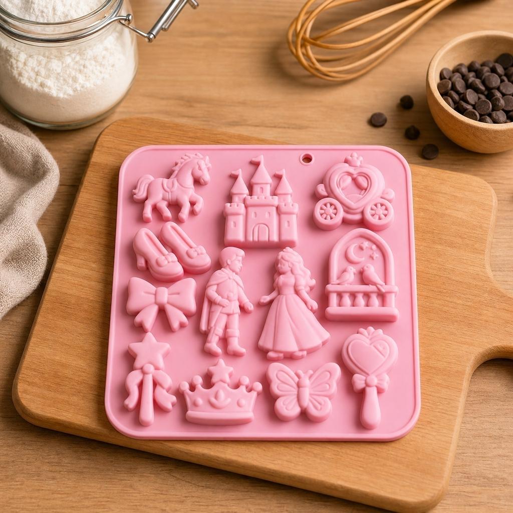 Silicone Candy Chocolate Mold Ice Cube Tray Baking Mold with Princess Castle Unicorn and Various Shapes for DIY Confectionery and Baking
