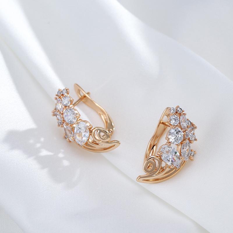Fashion Natural Zircon Earrings Women  Rose Gold Color Banquet Symmetry Flower Earrings Statement Jewelry Crystal Gift