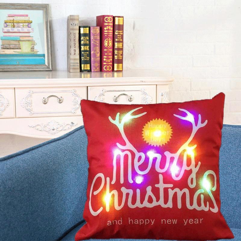 Luxuriöser Weihnachts-LED-Lichter Kissenbezug aus Leinen für festliche Heimdekoration und gemütliches Sofa