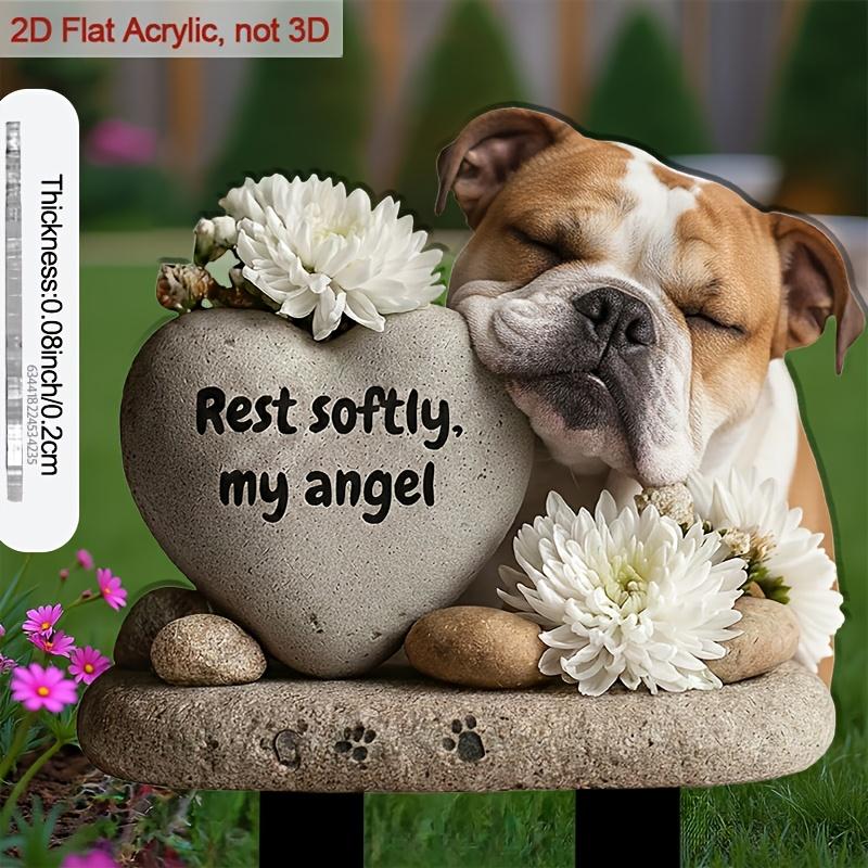Acrylic Dog Memorial Plaque with Heart Stone Decor, 2D Flat Design for Garden & Small Dog Area, with Planter Ornament, Ideal Outdoor Yard Decoration