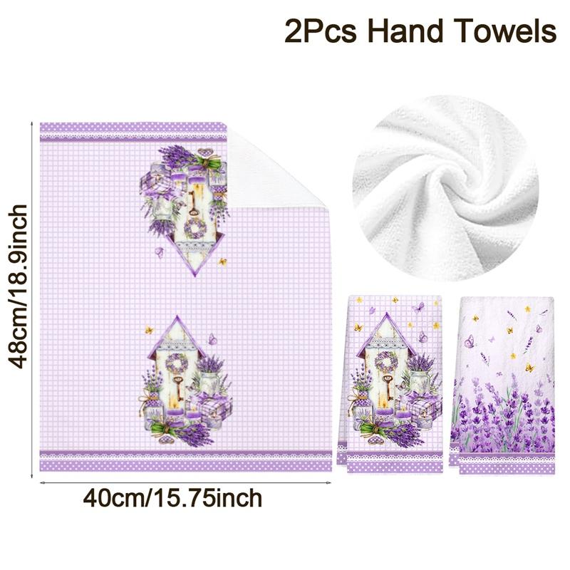 2pcs Wildflowers Lavender Kitchen Towels Spring Summer Floral Hand Towels Flowers Home Dish Towels for Kitchen Bathroom Decor