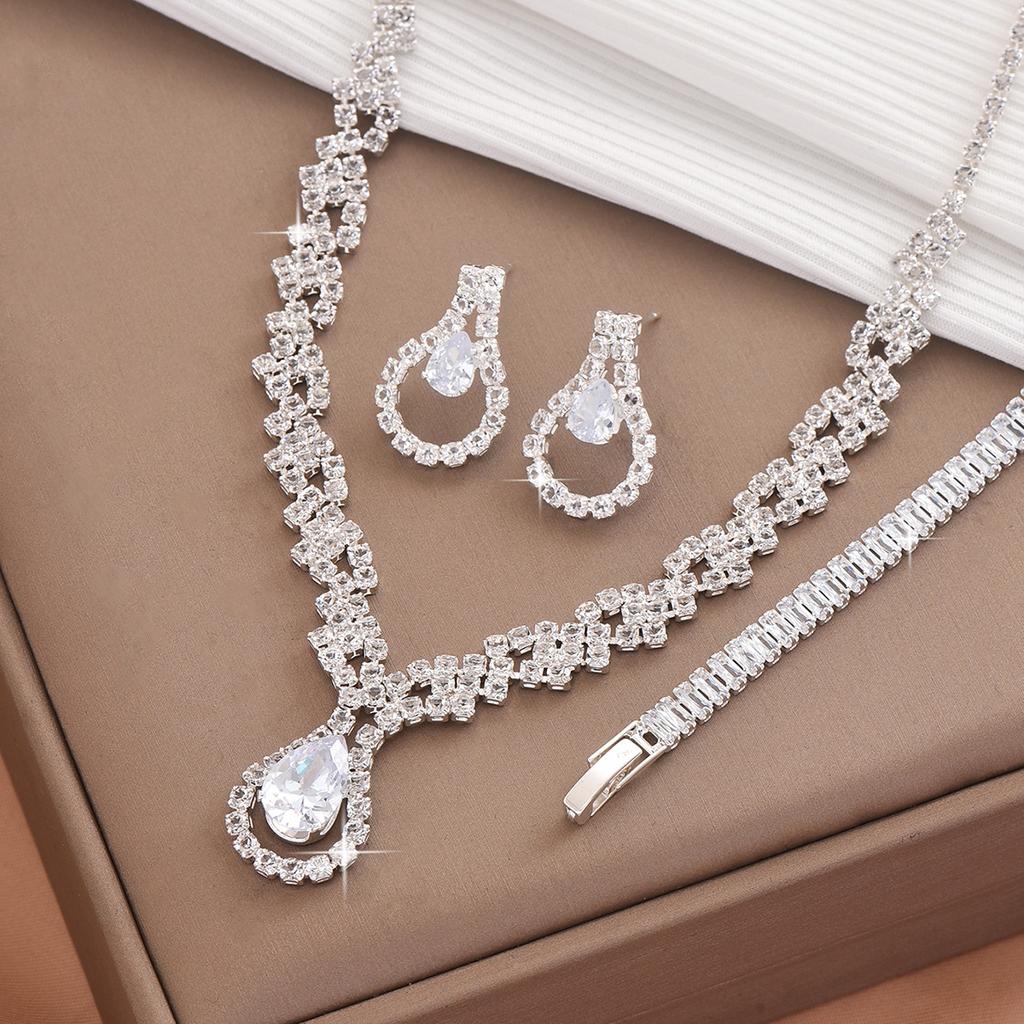 3/4PC Women's Fashion Claw Chain Charm Earrings Necklace Bracelet Zircon Set Wedding Banquet Party Holiday Gift