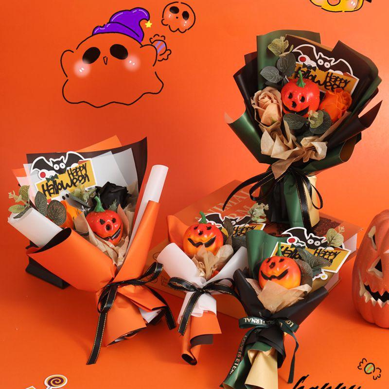 Pumpkin Flower Bouquet Halloween Decoration Simulated Bouquet Artificial Finished Bouquet Flower Funny Scary Gifts