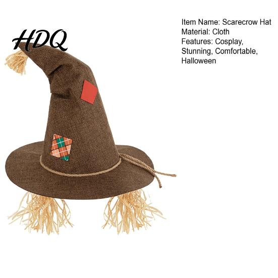 Fashionable Witch Hat Scarecrow Hat Novelty with Straw Halloween Costume Carnival Accessory for Cosplay Party Festival Dress Up Prop Lightweight