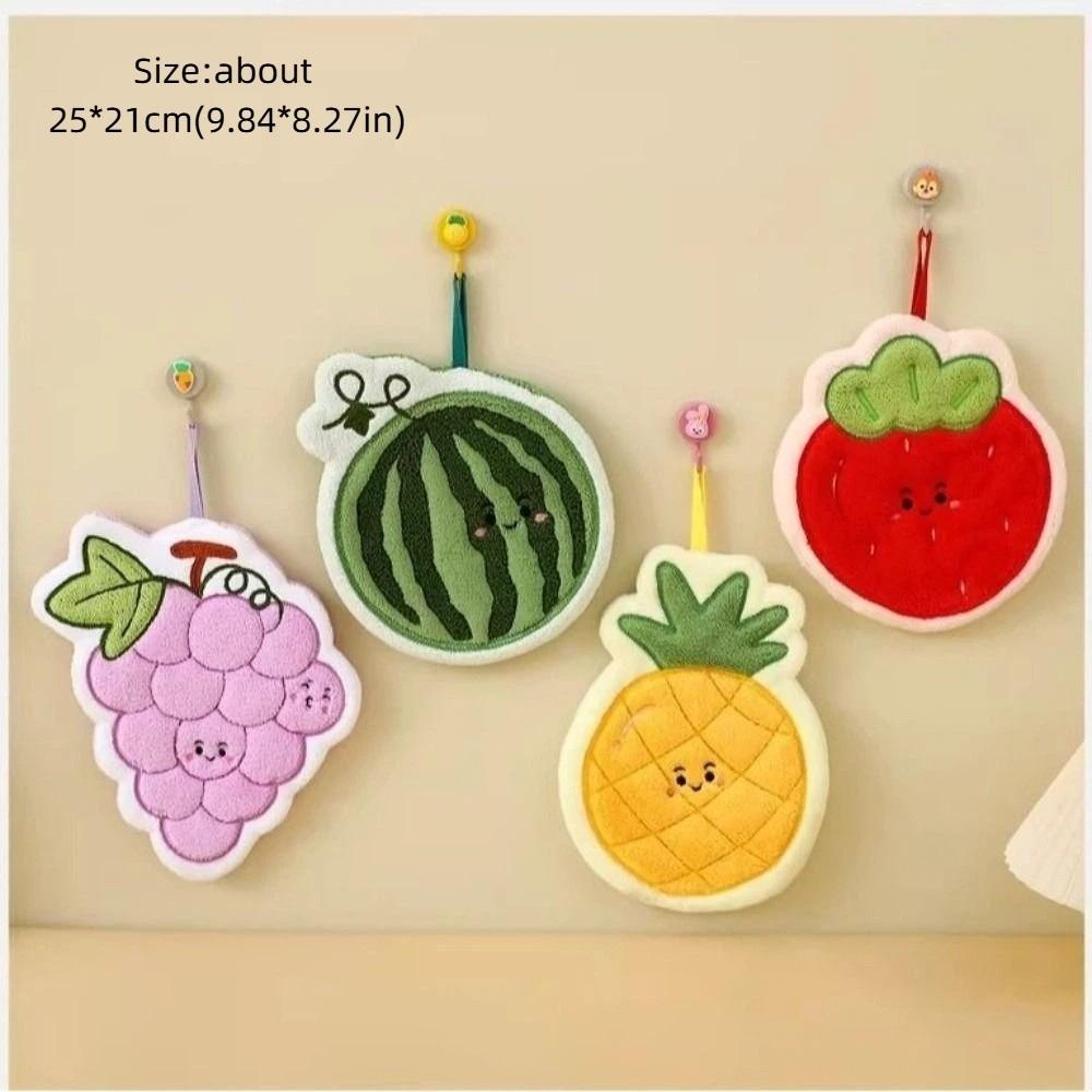 Cute Absorbent Hand Towel Coral Fleece Fruit Pattern Cleaning Cloth Thickened Quick Drying Fleece Rag for Home Cleaning