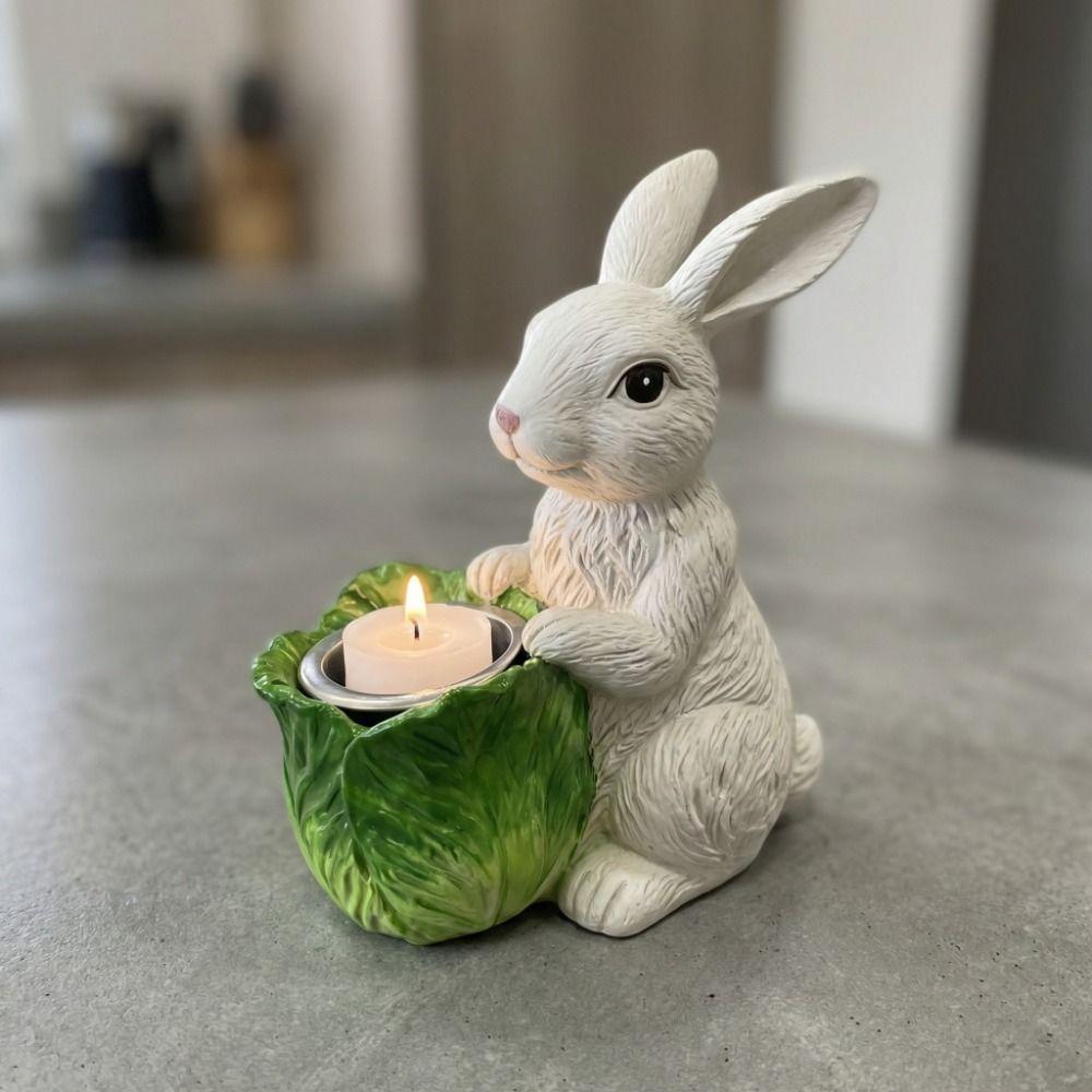 Heat Resistant Candle Holders Cartoon Resin Sculpture Landscape Bunny Ornaments  Dining Party