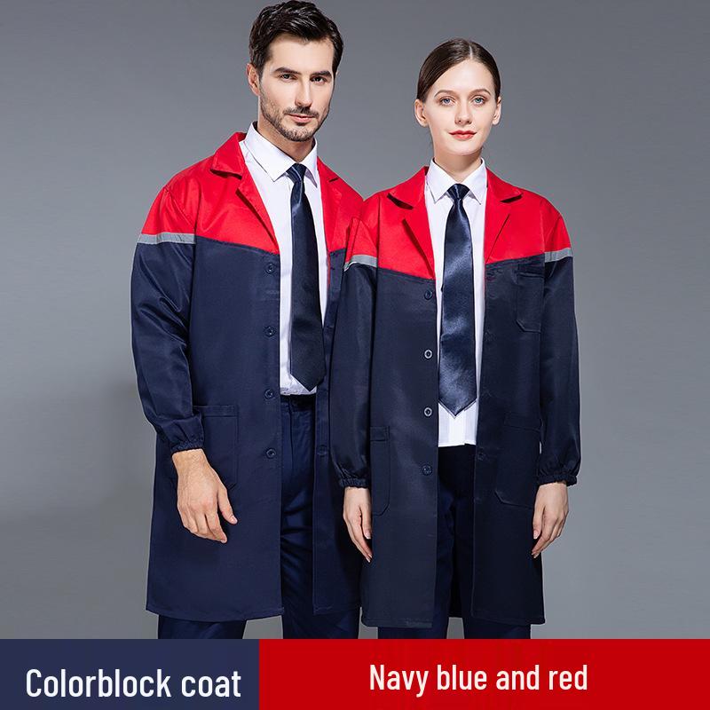 Custom Blue Color Block Workwear Coat: Durable, Wear-Resistant, Cotton Uniform for Movers and Warehouse Use
