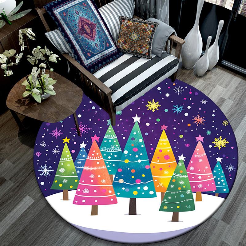 Colorful Trees Snow Winter Round Area Rug,Carpet Rug for Living Room Bedroom Sofa Playroom Decor,Non-slip Floor Mat