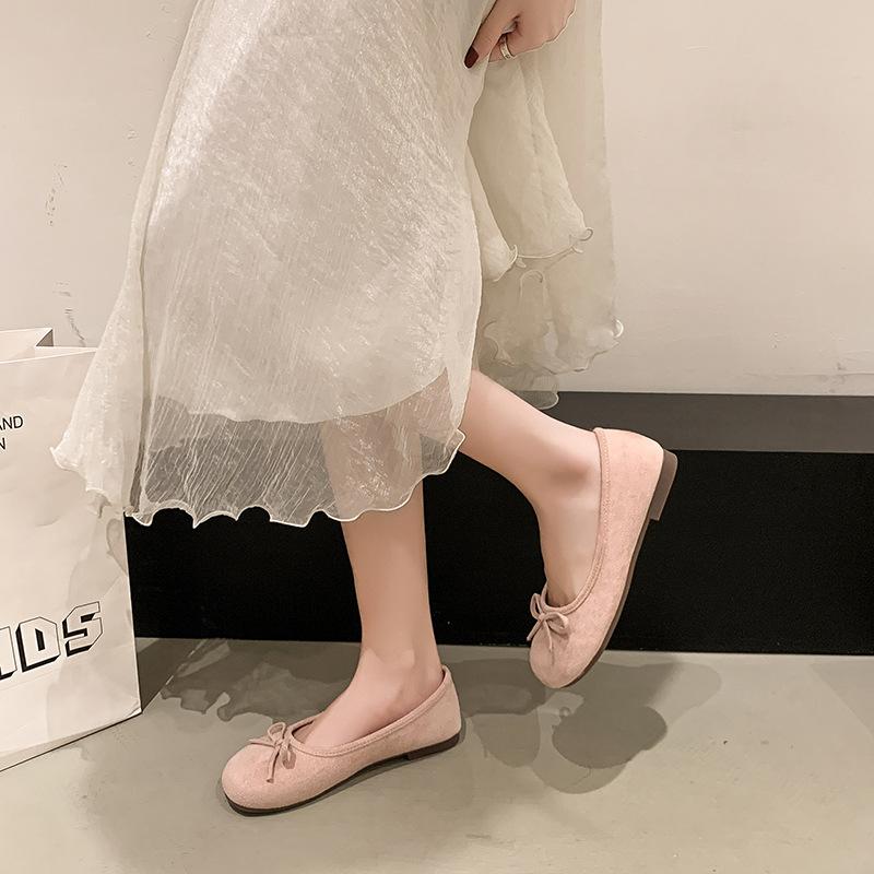 Französische Wildleder Schleife Ballerinas Frühling und Sommer neu sanfte Ein-Pedal weichgesichtige Damen Flats Tide
