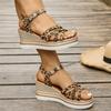 Fashion 2025 Wedge Heel Leopard Print Sandals Women Fashion Crystal Flowers Thick Bottom Sandalias Mujer Cross Band Platform Sandles 43