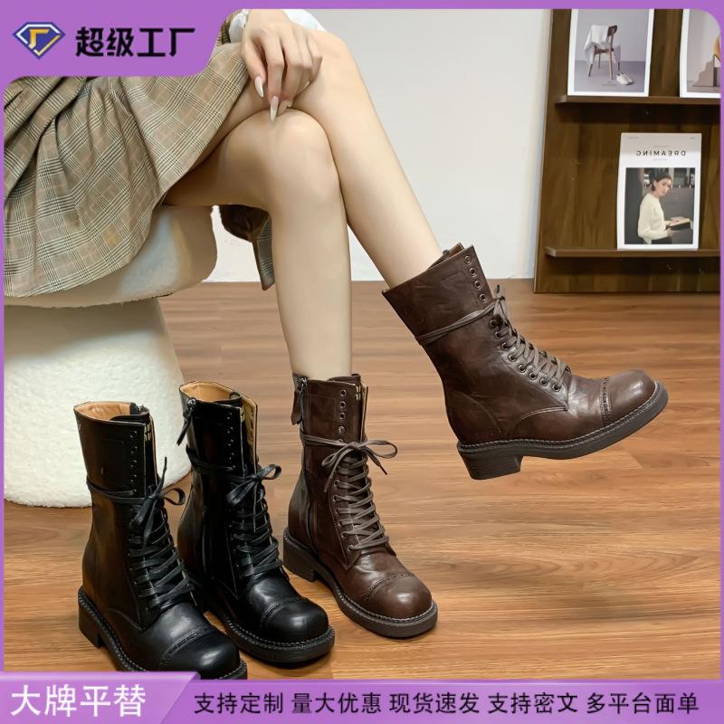 Internet celebrity retro Martin boots premium sense washed horse leather pattern short boots 2025 winter new Chengdu women's boots
