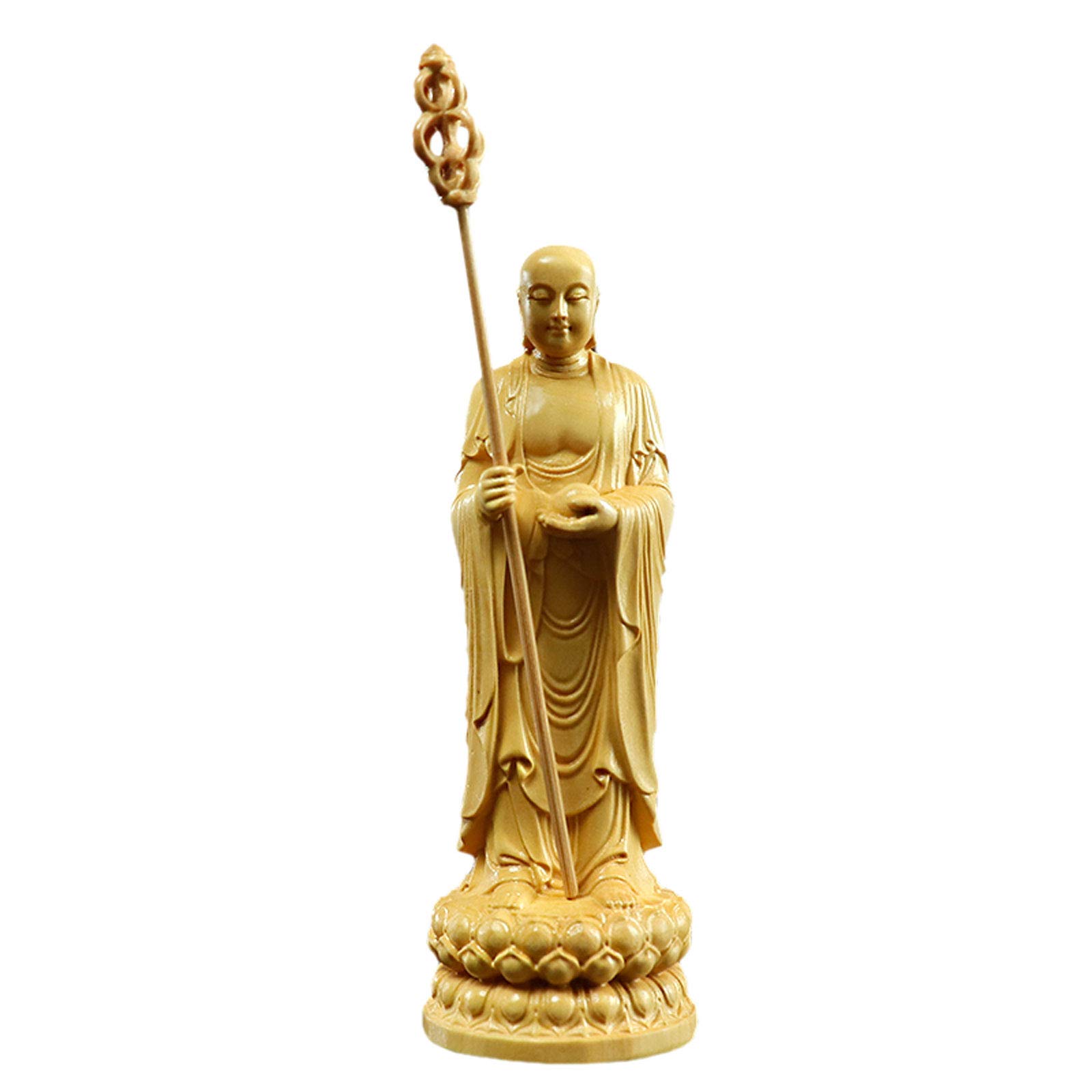Standing Jizo Bodhisattva Buddhist Carved from Premium Natural Boxwood Carved Buddha Sculptured Buddha Wood Buddhist Altar Wooden Good Principal Deity