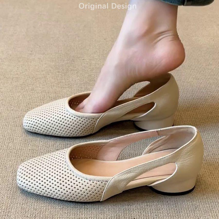 Fashionable Soft Soled French Style Women's Head Hollowed Out Retro Shallow Mouth Breathable Shoes
