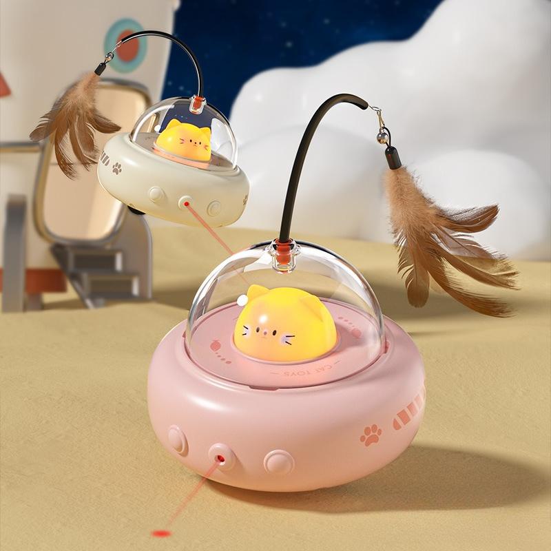 Intelligent Smart Electric UFO-Style Cat Teaser Stick Bell-Equipped Training Interactive Toy Replaceable Feather Cat Supplies