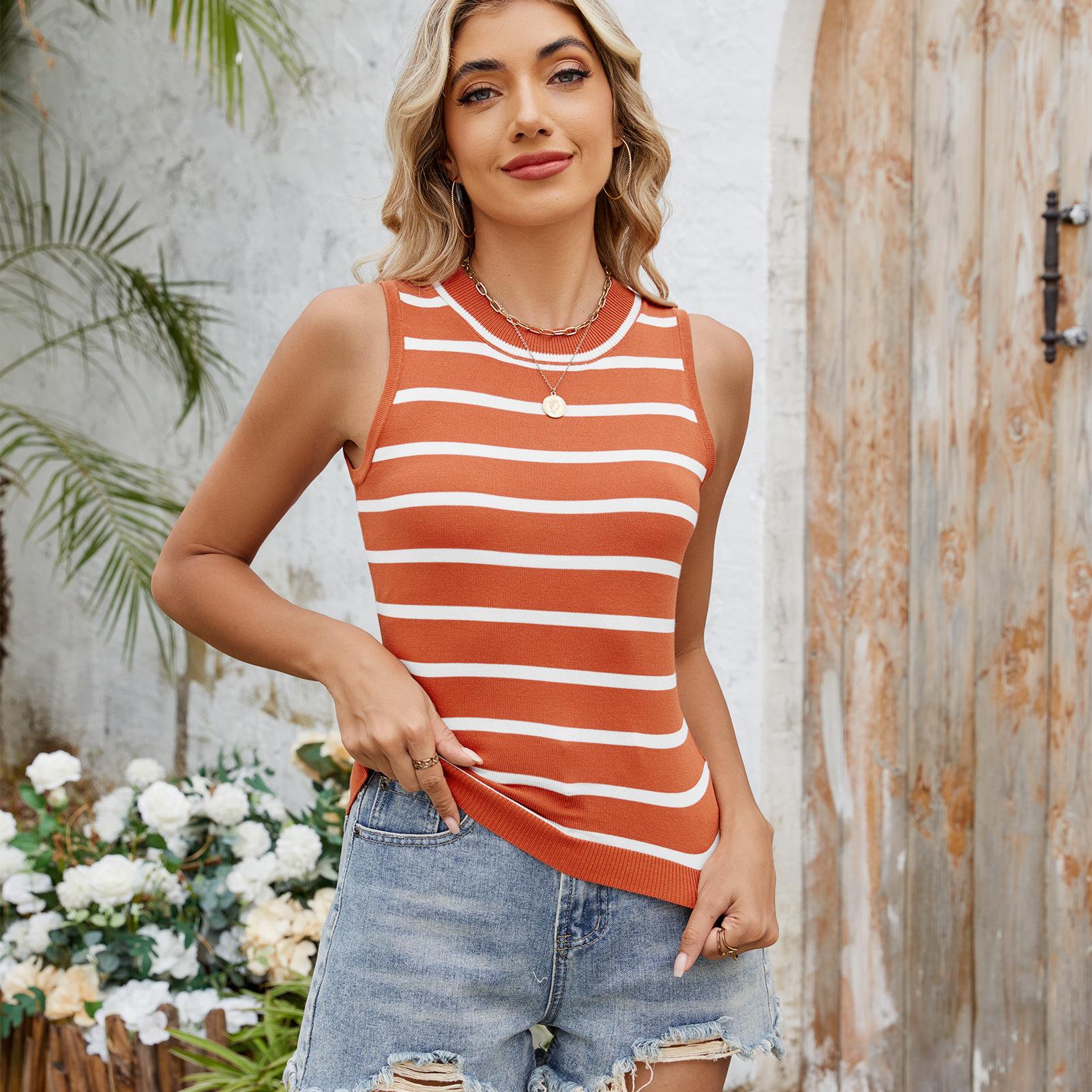 

YYFS Женская мода Повседневная Лето Весна Полосатый Принт Без Рукавов О-образный Вырез Блузки и Рубашки XL