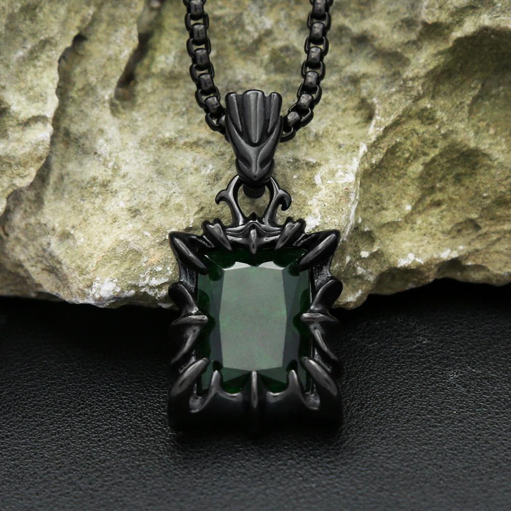 Colier Nou Pandantiv Piatră Verde Vintage Pentru Bărbați Femei Oțel Inoxidabil 316L Punk Bijuterii Partid Cuplu Cadouri Dropshipping