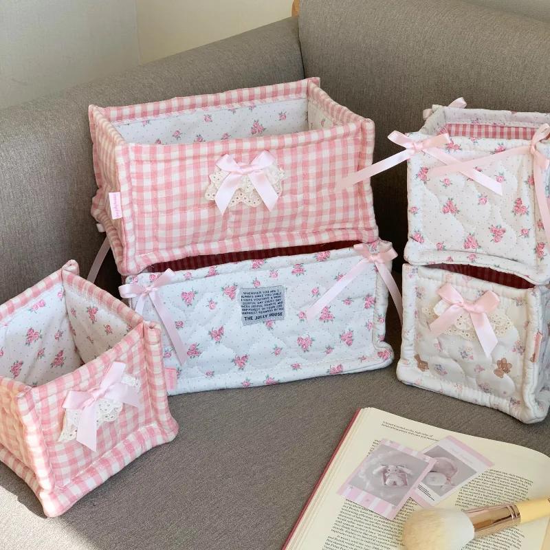 Cute Square Storage Basket Pantry Bedroom Decor Desk Item Organizer Debris Organizing Bag for Snacks Sundries Clutter Management