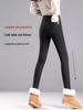 Women's High-Waisted Black Elastic Leggings - Warm, Slimming, Plus Velvet, Thickened, Single Button, Suitable for Outdoor Wear, Autumn/Winter.