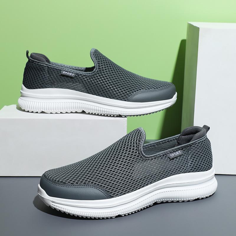 Summer single mesh breathable men's shoes ultra-light soft sole casual hollow sports shoes men's one-pedal lazy shoes non-slip