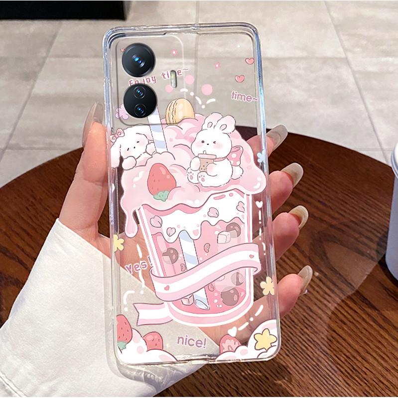 Bumper Soft Silicone TPU Clear Casing For Vivo Y55 2022 4G/T1 4G/iQOO Z6 44W Beautiful Palace Painted Shockproof Cover