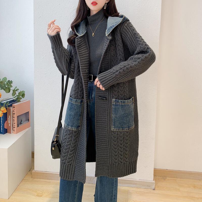 

MOKANA Women s Hooded Long Knit Sweater Dress One Size