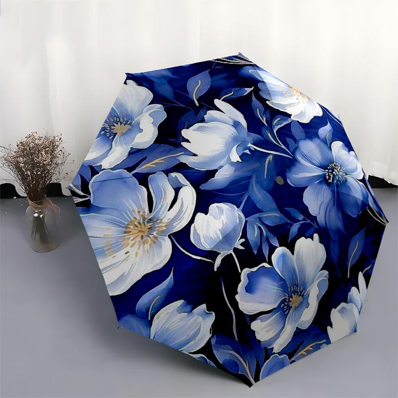 1pc Blue Floral Pattern Umbrella with Plastic Handle,Suitable for All Seasons Umbrellaptys26065
