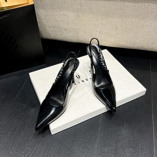 Fashion 2025 Spring Autumn Women's Stiletto Heels Sexy Pointed Toe Club Sandals Rhinestone Open Toe Slip-On Shoes