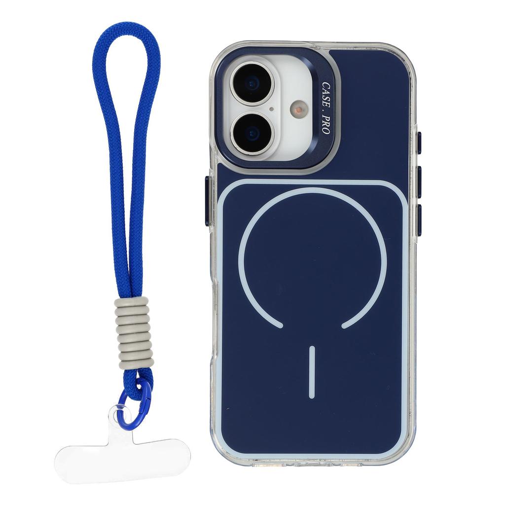 For iPhone 17 Case Compatible with MagSafe Lens Kickstand TPU Acrylic Phone Cover with Matching Hand Strap