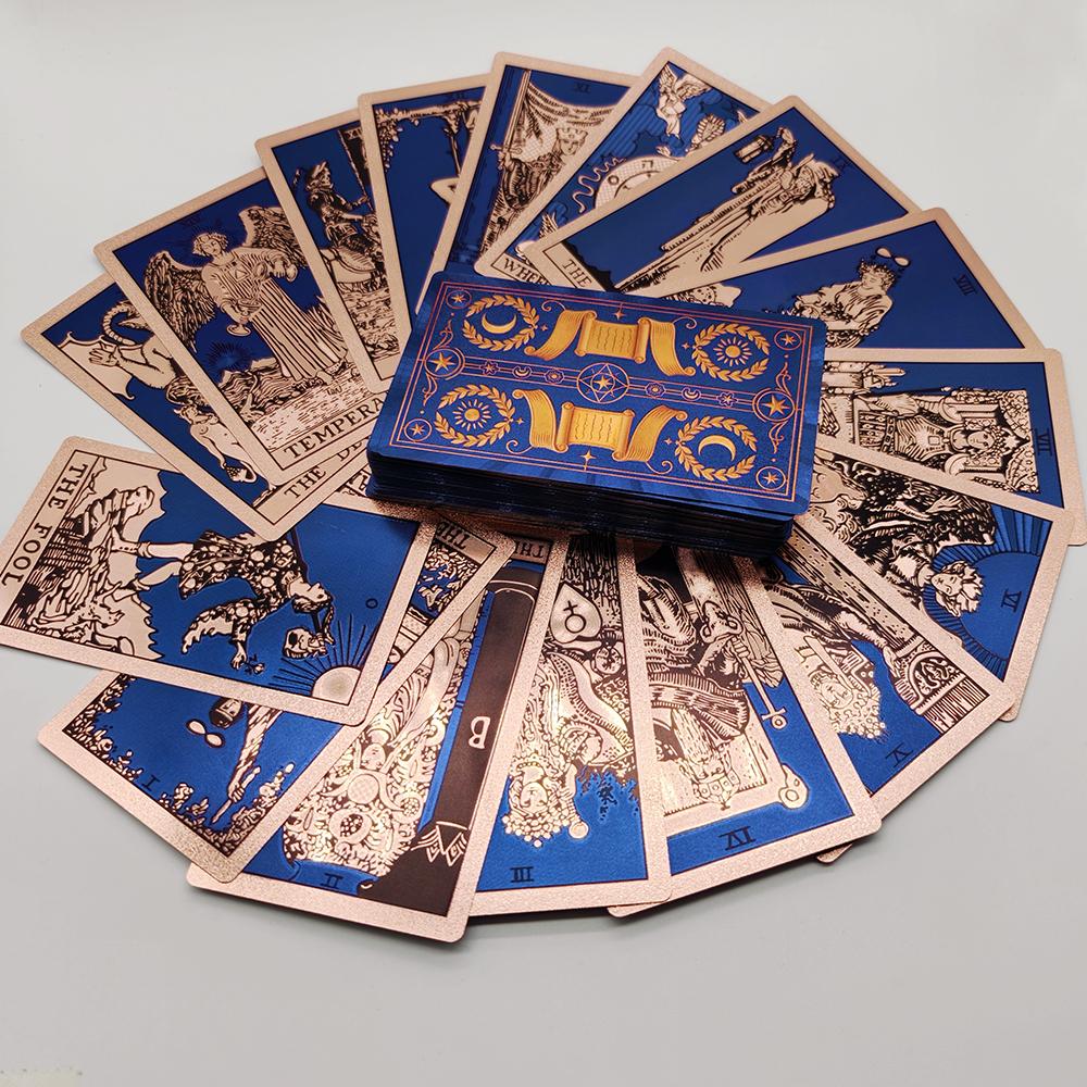 Gold Foil Tarot Cards Waterproof PVC Hot Stamping Board Game with Guidebook for Beginners