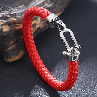 Pulsera clásica de cuero trenzado con cierre de langosta y herradura de acero inoxidable, joyería de moda hecha a mano para hombres.