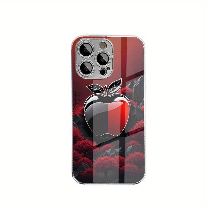 Creative Black Red For Apple Pattern Tempered Glass Electroplated Phone Case For Samsung Galaxy S25 S24 S23 Ultra Plus FE Cover