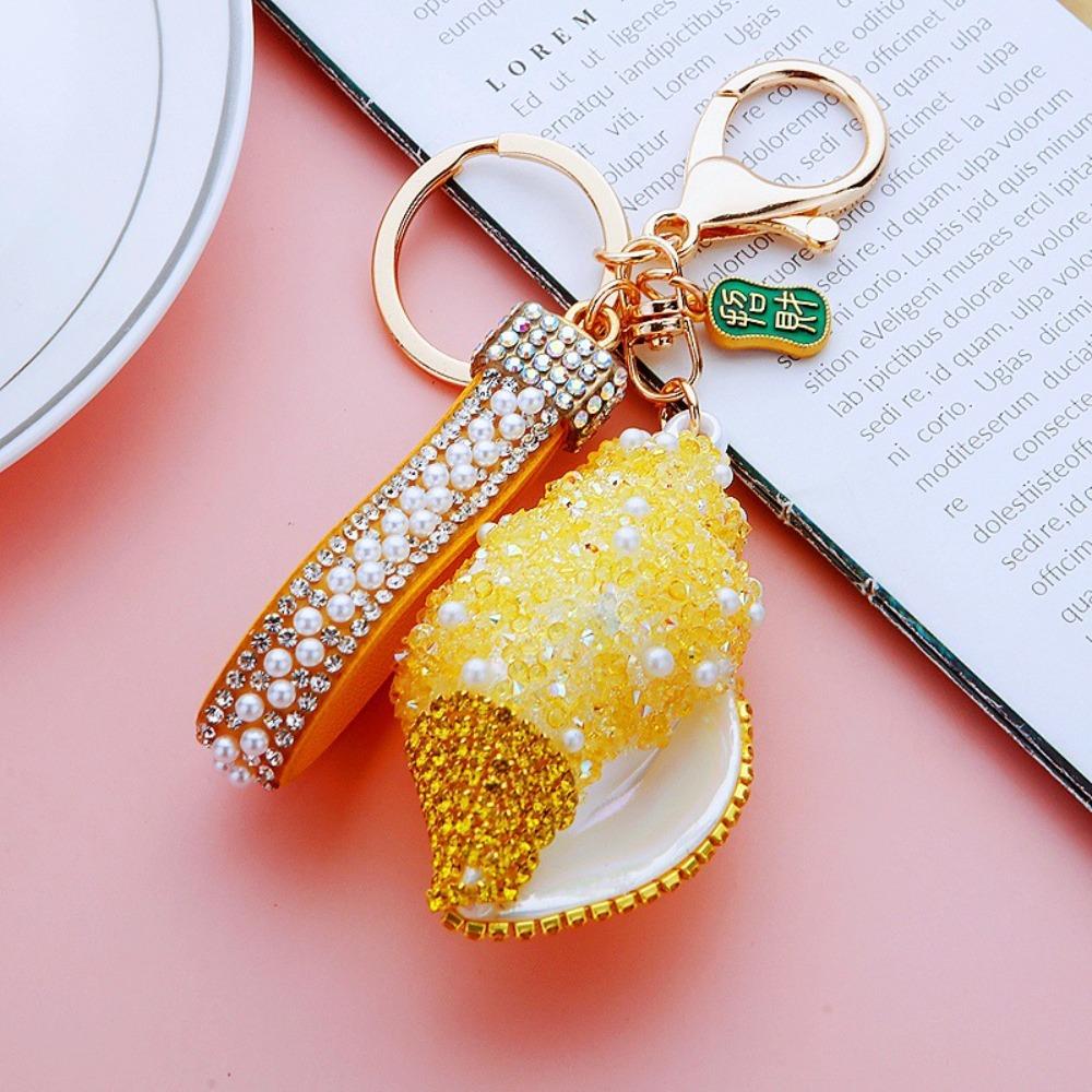 

Брелок из страз, жемчуга, ракушки, конхи, украшение для рюкзака, брелок для ключей от машины, подарок для дружбы жёлтый