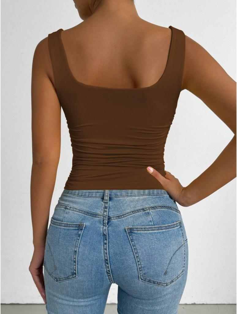 Square Neck  Knit Tank Top Crop Tops Women Summer Camis Solid Color Camisole Fashion SportsTube Female Sleeveless Cropped Y2K Girl Clothes