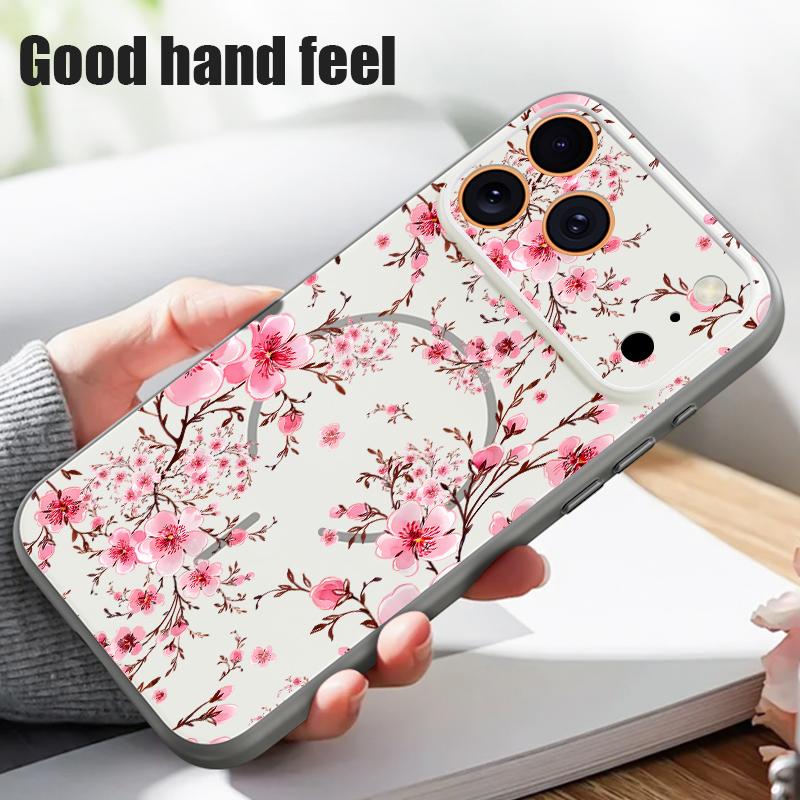 Peach Blossom Branch Pattern Case For iPhone 17 Pro Max Magnetic For Magsafe Hybrid Slim Matte Cover For iPhone 16 15 14 13 Pro Max