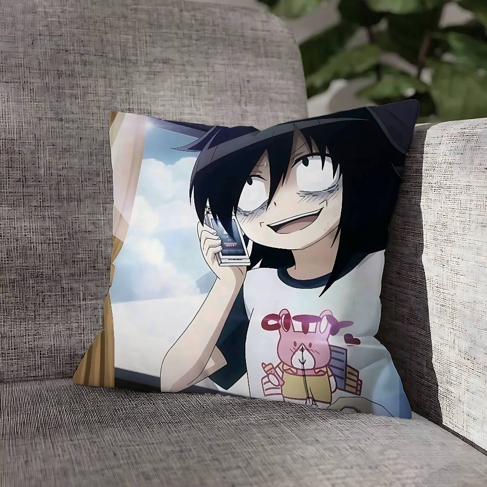 W-Watamote Tomoko Kuroki Pillow Case For Sofa Decor Car Office Room Printing Cushion Cover Decorations and Protector