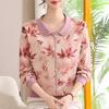 Elegant Floral Lapel Top for Middle-Aged Women - Long-Sleeved, Loose Knit, Pullover T-Shirt
