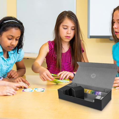 Large Capacity PU Leather Deck Case/Card Box/Showcase with Magnetic Loader, Playmat Storage, 550 Cards, Black & Gray