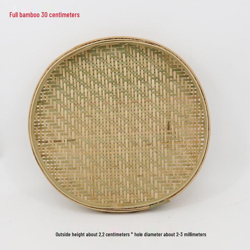 

Round Bamboo Weaving Sieve: Blue Farmhouse Tray for Drying Tea, Rice, and Goods.