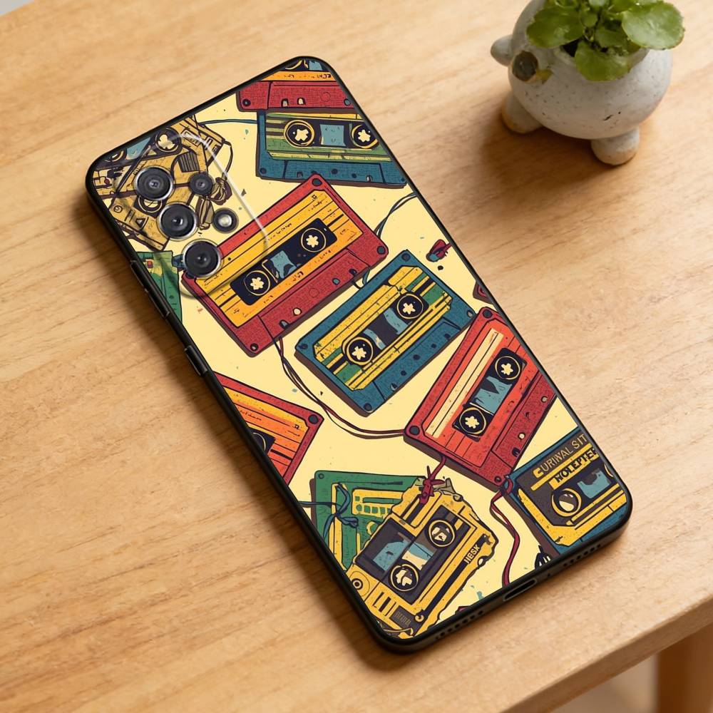 

Cassette Tape Retro Style Phone Case For Samsung Galaxy A73,21,22,32,71,53,52,51,80,5G Soft Black Cover Samsung a30 a20