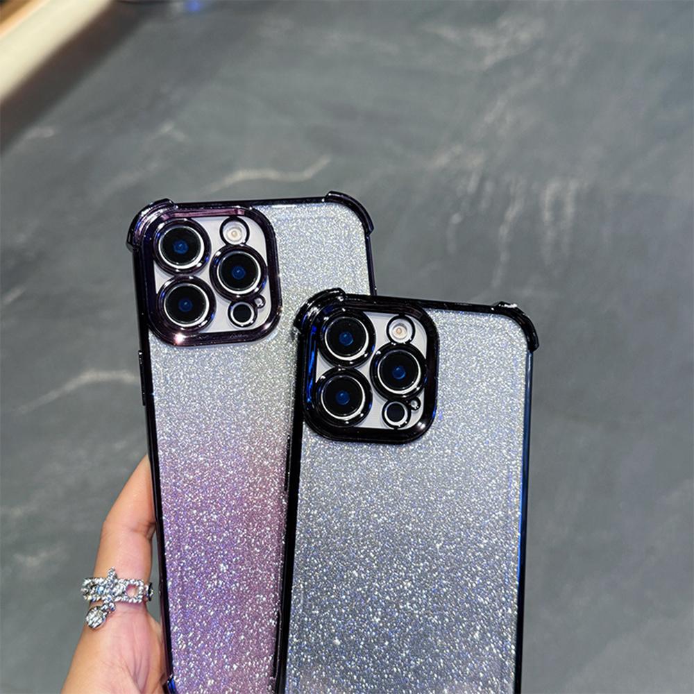 Luxury Plating Gradient Bling Glitter Shockproof Phone Case for Samsung S25 Ultra iPhone 16 Pro Xiaomi Redmi Note12 Itel Corners Reinforced Back Cover