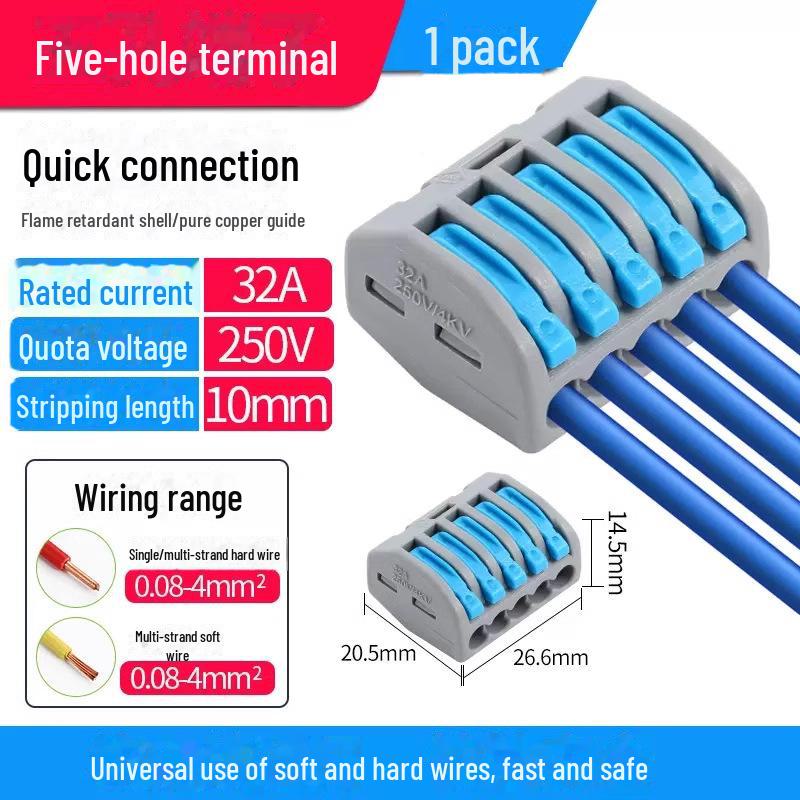 Terminal de conectare rapidă PCT SPL-12345: Conector electric multifuncțional cu 2 poziții pentru cabluri de calibru 4, 2 intrări, 2 ieșiri