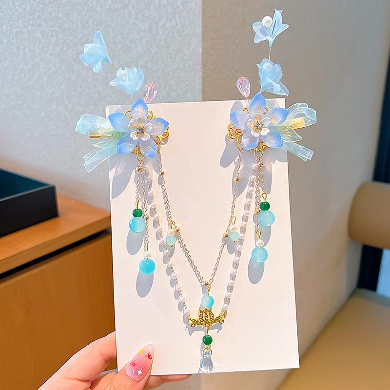 Acessórios de Cabelo Hanfu de Estilo Antigo: Adorno de Cabeça Infantil com Corrente de Testa, Franja e Design de Fada Princesa