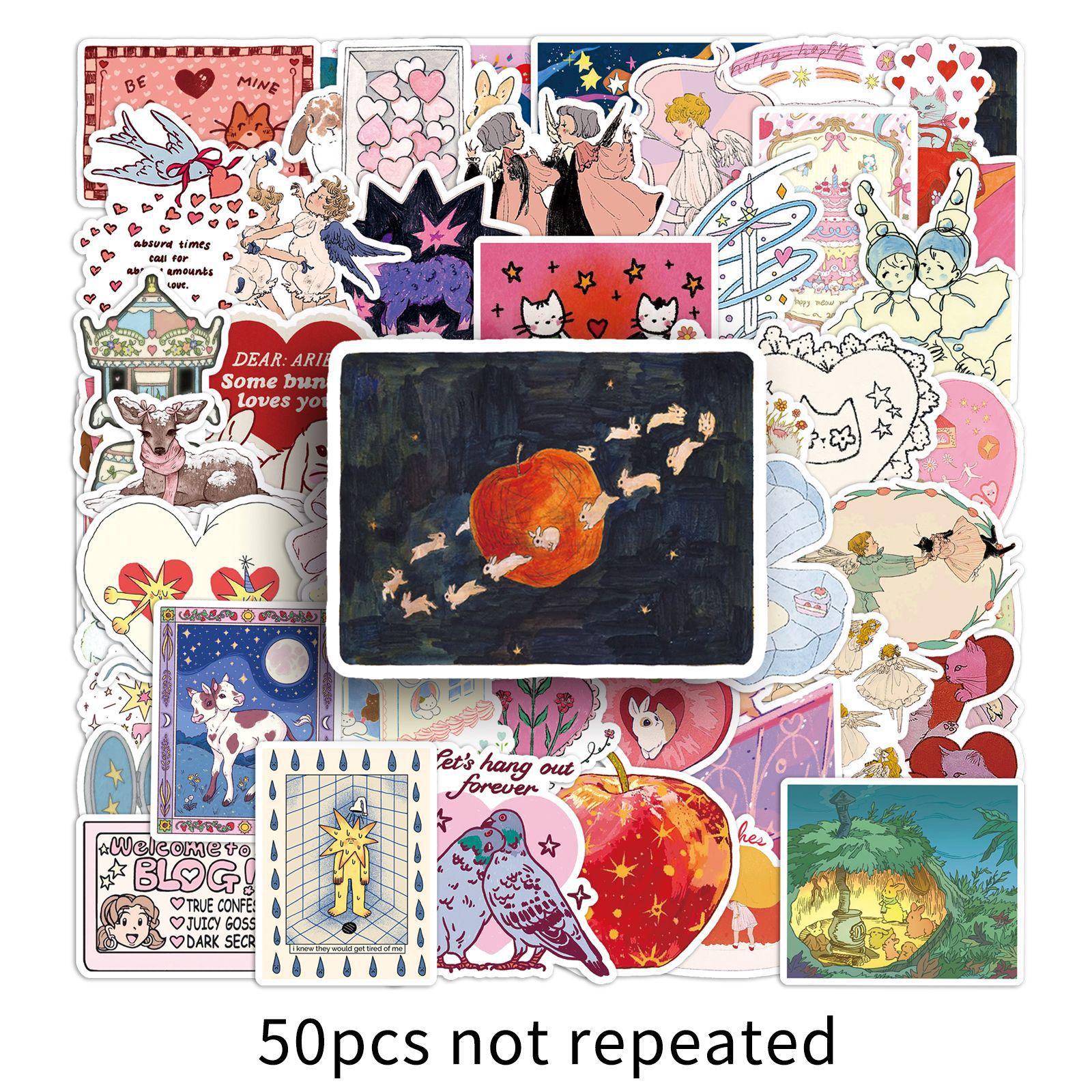 50 Fairy Tale Heart Stickers - Cute & Waterproof for Storage Boxes & Refrigerators.