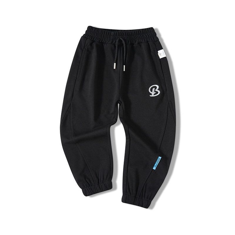 Children s Spring and Autumn Sports Pants, Boys  Mid-Waist Pants, Girls  Letter Embroidered Long Pants, Boys  Jogger Sweatpants Kz3060 Black 140
