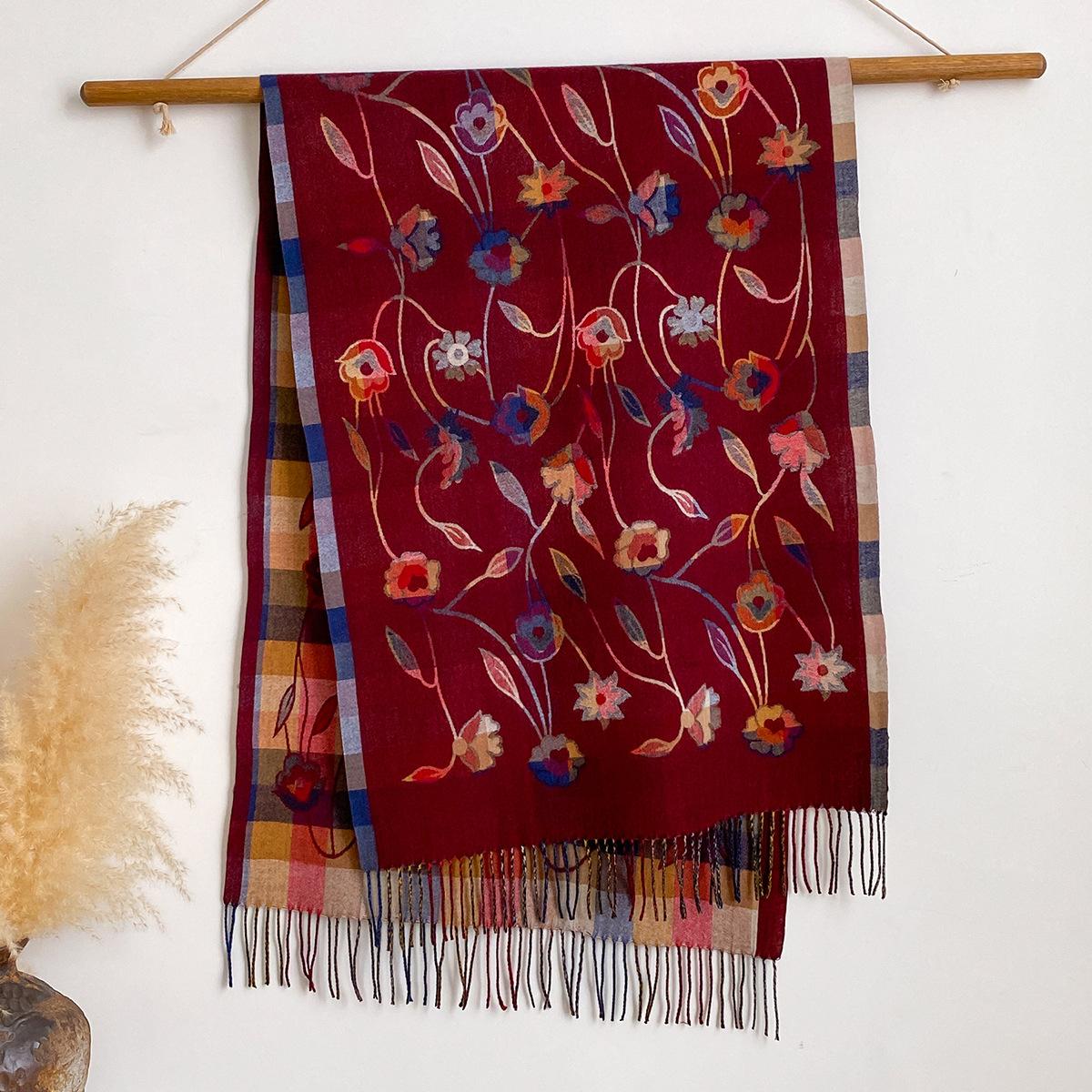 

Жаккардовый шарф Гинкго Билоба Осень И Зима Элегантный И Универсальный Высококлассный Теплый Лоскутный Темперамент Бахрома Шаль 200x65cm красный