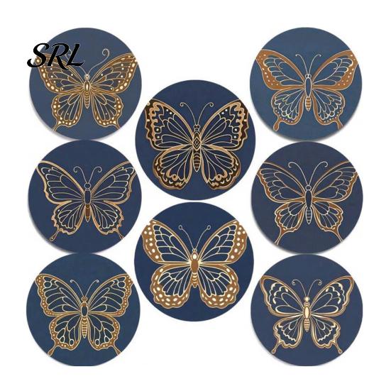 Bohemian Style Coasters 8PCS Coasters, Colorful Wood with Non-Slip Heat Insulation Non-slip Cup Waterproof Drink Holder, for Home Office Dining Table C