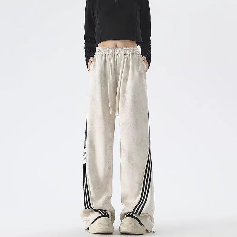 Tie-dye Drape Sweatpants Men's and Women's Autumn Trendy Brand Three-bar Loose Wide-leg Floor-mopping Pants