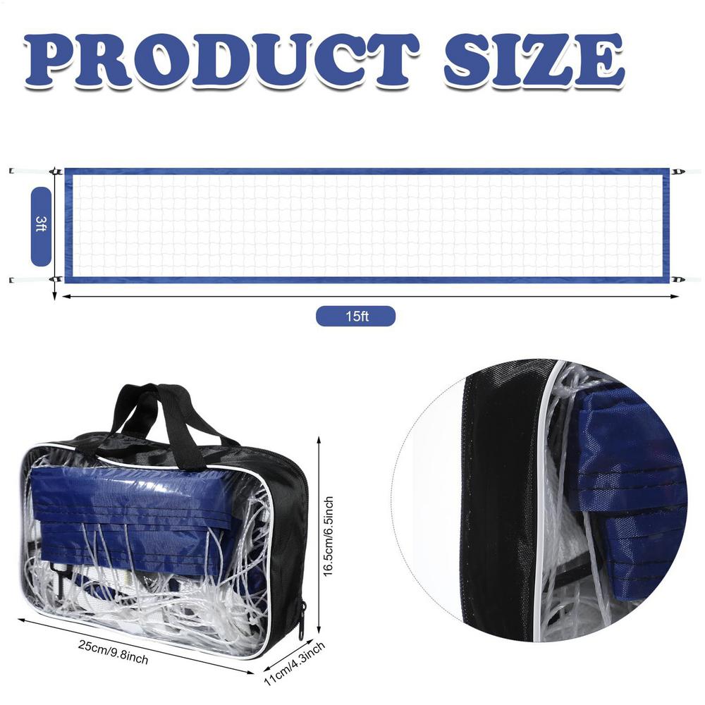 15 x 3FT Swimming Pool Volleyball Net Nylon Portable Volleyball Net Replacement Accessories Professional Swimming Pool Supplies