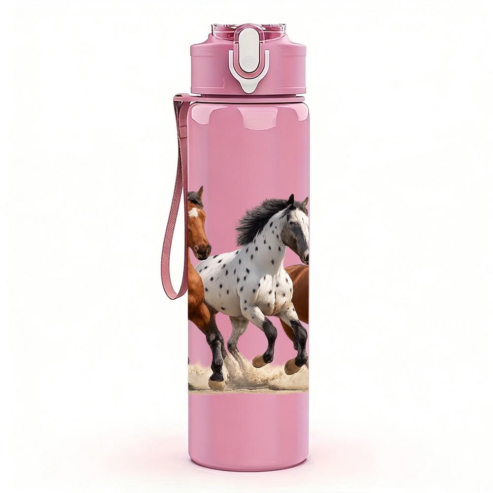 1PC Group Running Horse Animal Print 750ml Color Plastic Sports Water Bottle Leakproof Flip Straw Lid Suitable for Sports Office Home Use