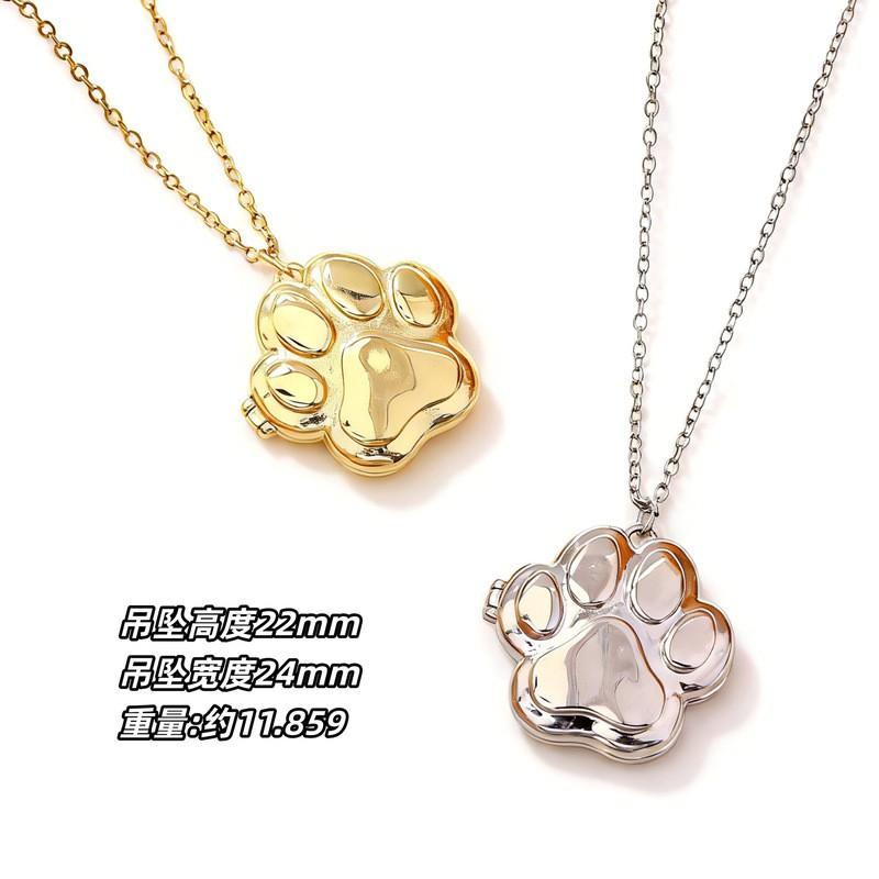 Custom Photo Pendant Necklace With Cat Paw Shape Resin Charm Stainless Steel Chain Women Men